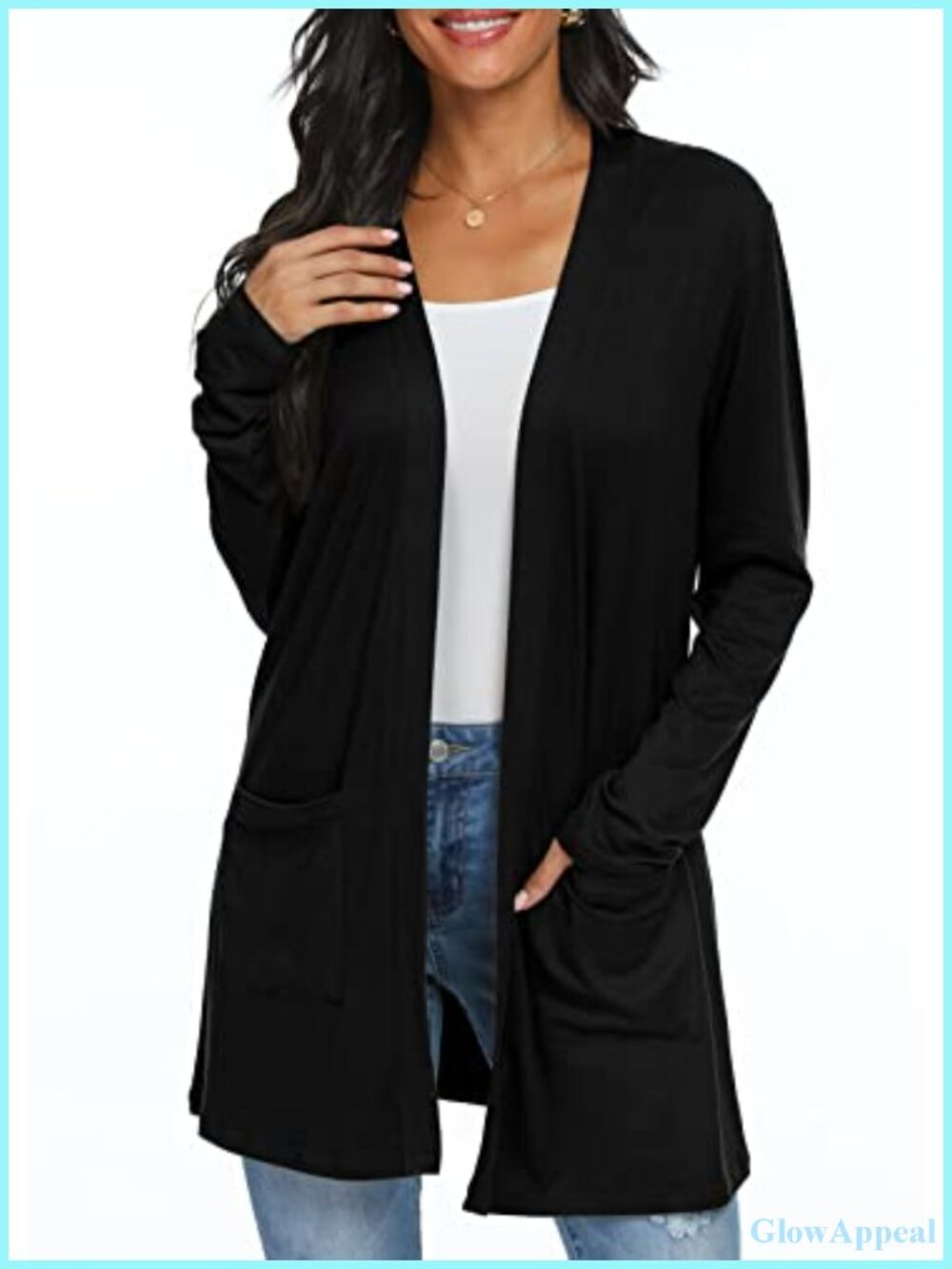 Women's Lightweight Open Front Long Cardigan with Pockets